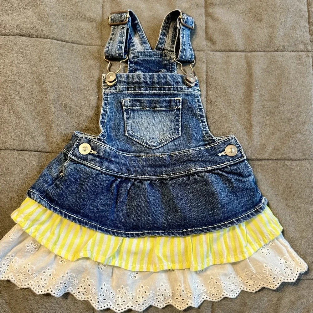 Baby Girl Denim Overall Dress‎ Eyelet Skirt 12m Wonder Nation Jean Overall Dress